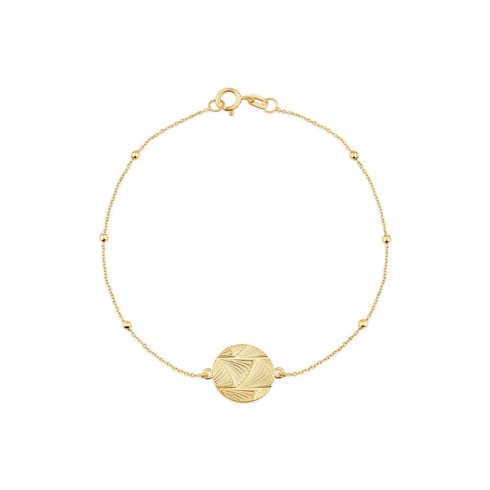 9ct Yellow Gold Textured Round Disc Bead Chain Bracelet image number 0