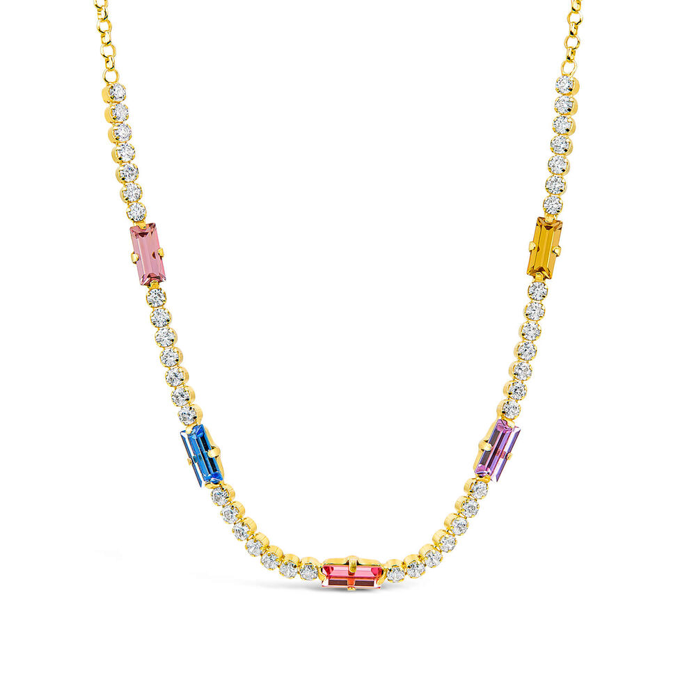 Sterling Silver & Yellow Gold Plated Rectangular Colour Stones & Cubic Zirconia Necklet