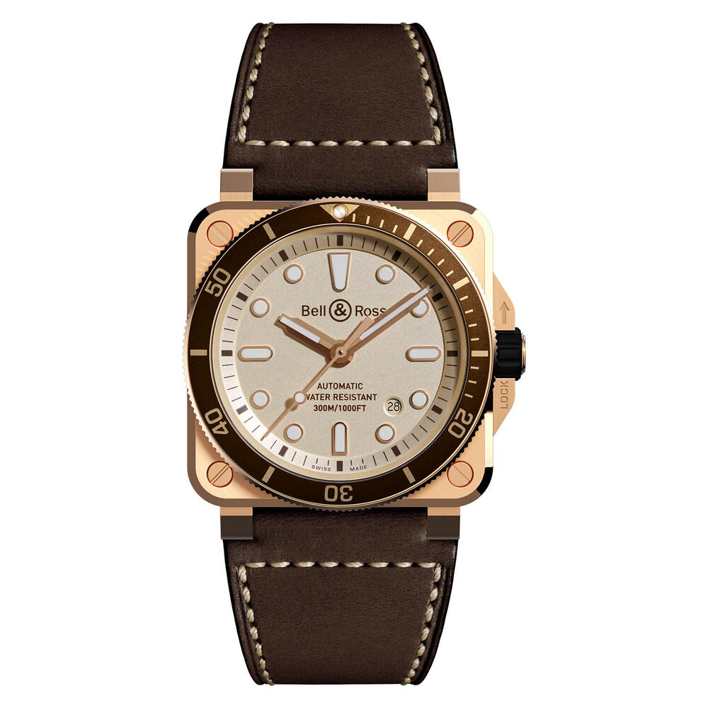 Bell & Ross BR03-92 Diver White Dial Bronze Case Brown Leather Strap Watch image number 0