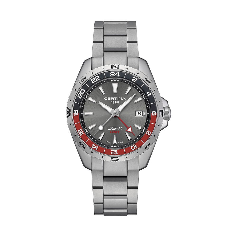 Certina DS-X GMT 41mm Grey Dial Grey & Red Bezel Stainless Steel Bracelet Watch