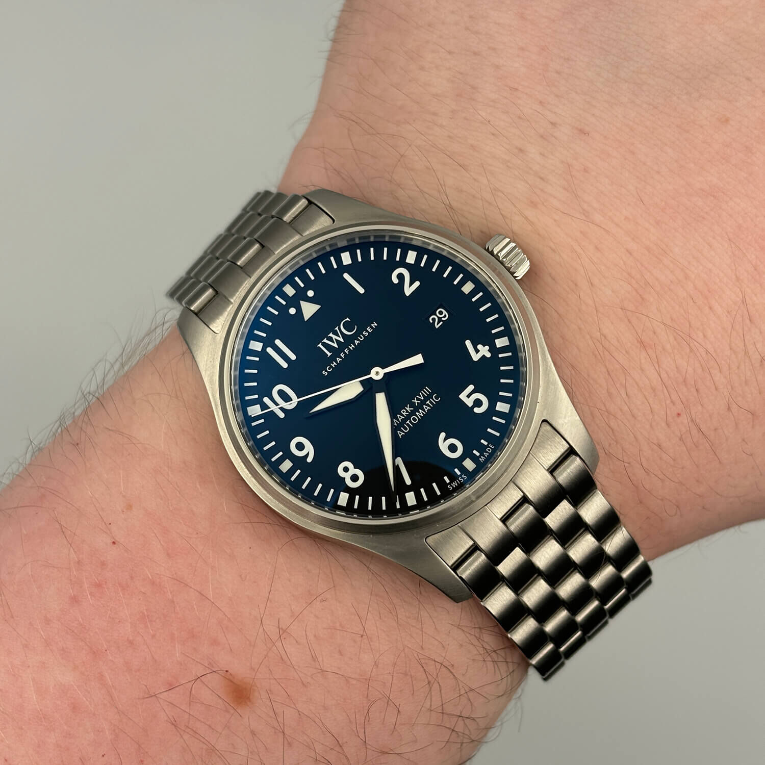 IWC Pilot Collection Mens Silver Strap Black Dial Watch