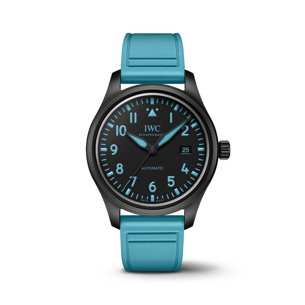 IWC Schaffhausen Pilot&rsquo;s Automatic 41 George Russell Black Dial Blue Rubber Strap Watch