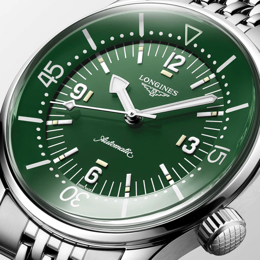 Longines Legend Diver 39mm Green Dial Stainless Steel Case Bracelet Watch image number 3