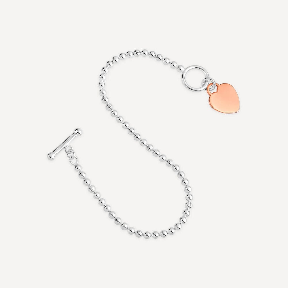 Sterling Silver & Rose Gold Plated Tiffany Heart T-Bar Bracelet image number 4
