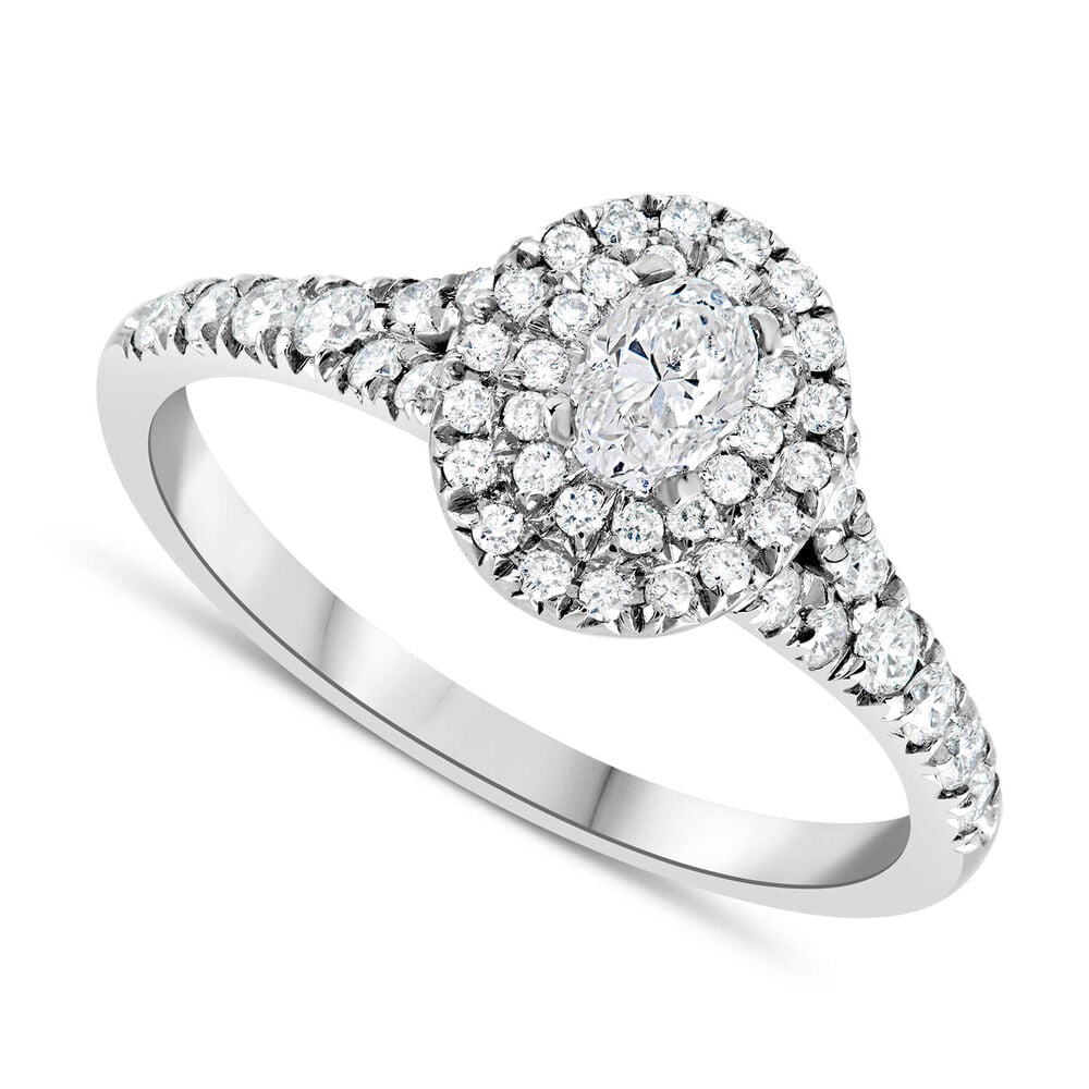 18ct white gold 0.65 carat oval diamond halo ring image number 0