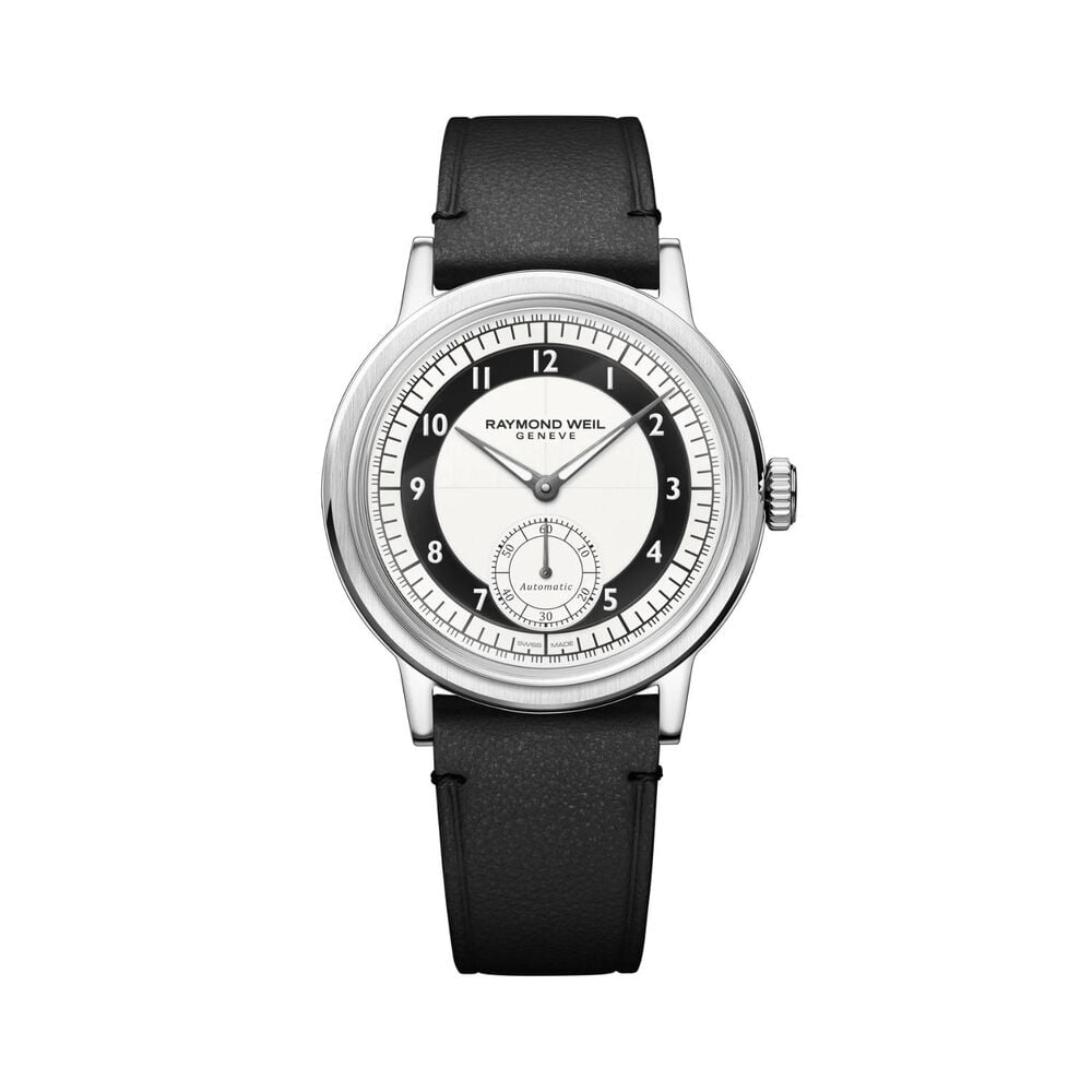 Raymond Weil Millesime 39mm Tuxedo Dial Leather Strap Watch