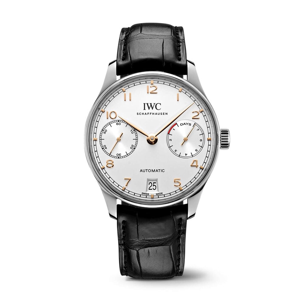 IWC Schaffhausen Portugieser Automatic Silver Dial Black Strap Watch image number 0