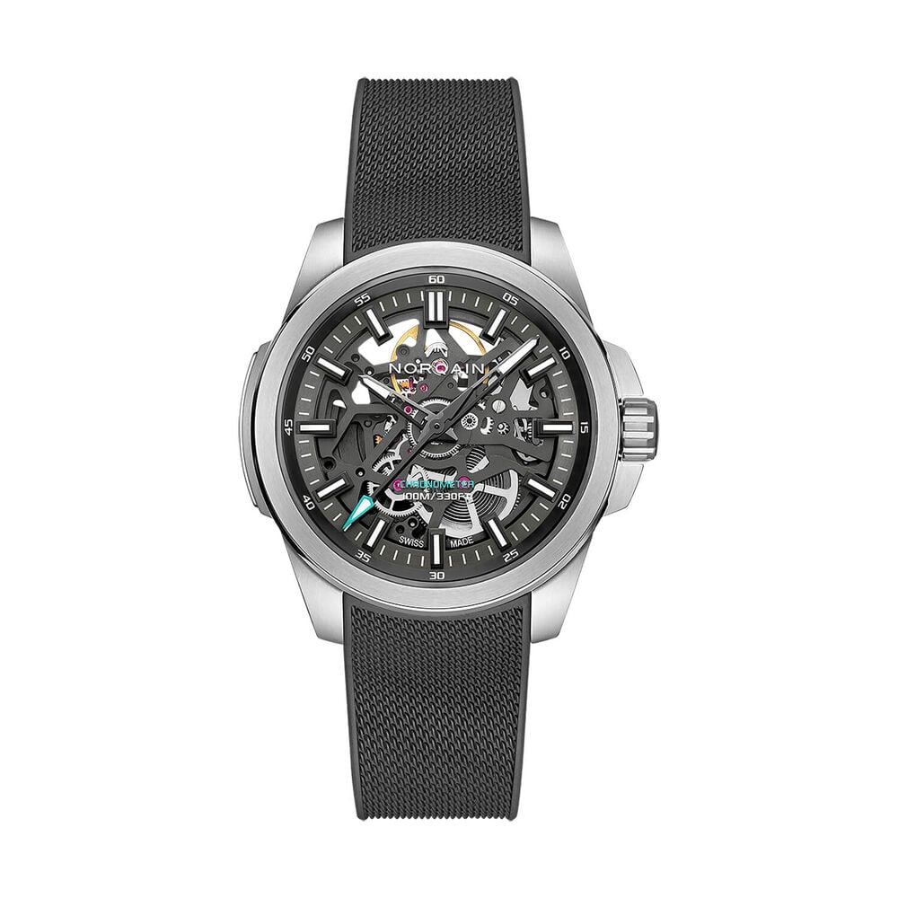 NORQAIN Independence Skeleton 40mm Dial Black Rubber Strap Watch image number 0