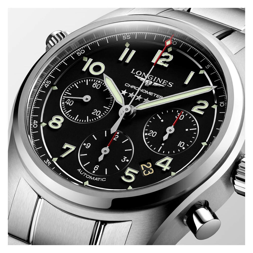 Longines Spirit Automatic 42mm Chronograph Black Dial Steel Case Bracelet Watch image number 1