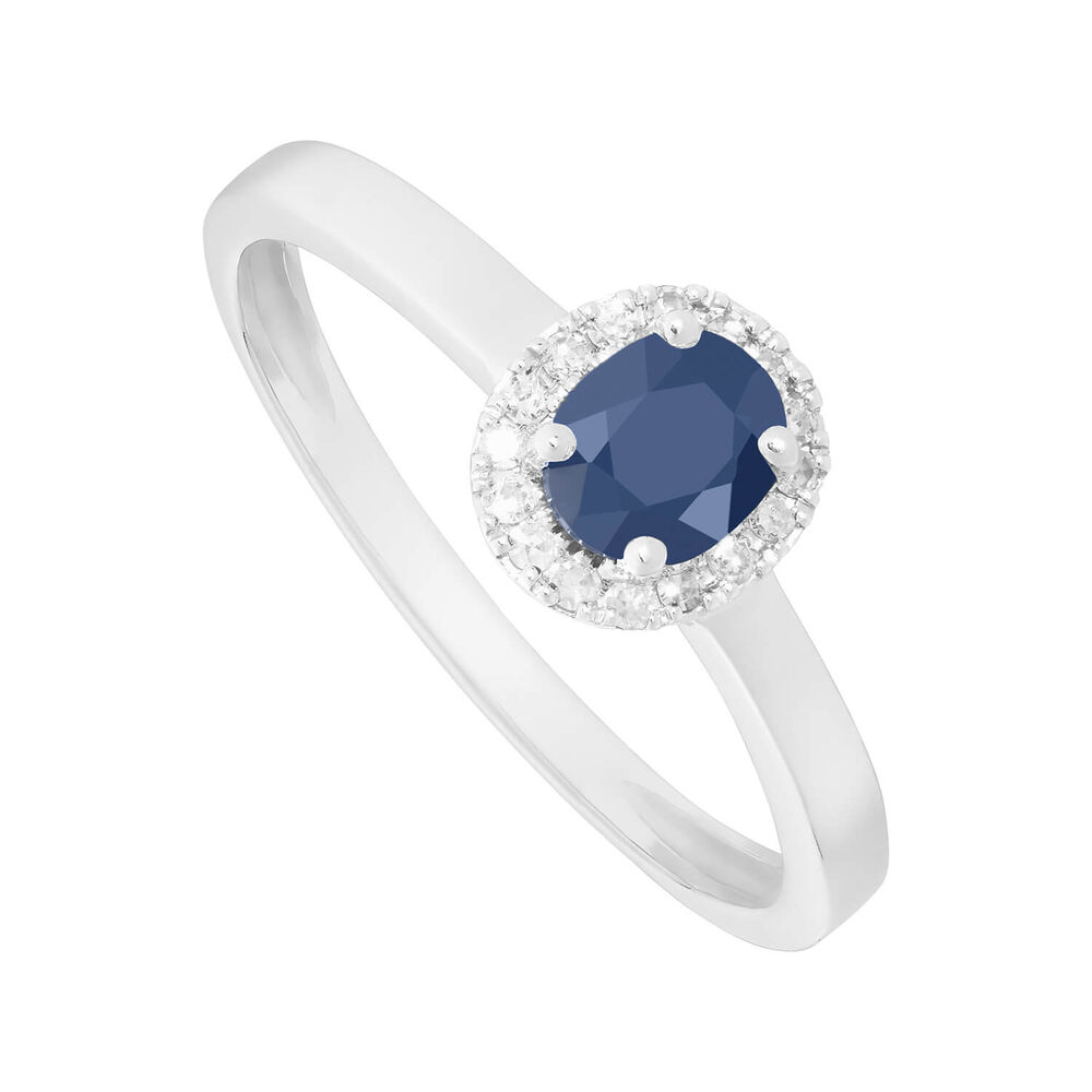 9ct white gold oval sapphire and diamond ring image number 0