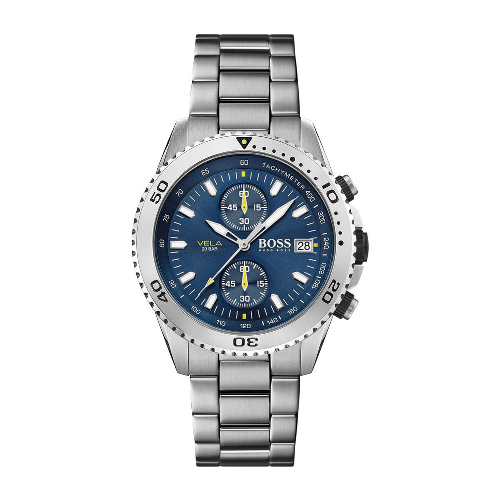 Hugo Boss Vela Chronograph Blue Dial & Stainless Steel Men's Watch image number 0