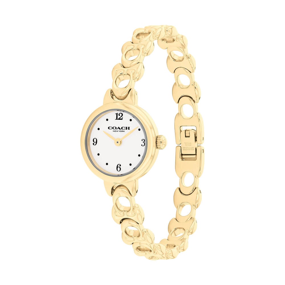 Coach Iris 22mm White Dial Gold Tone Steel Bracelet Watch