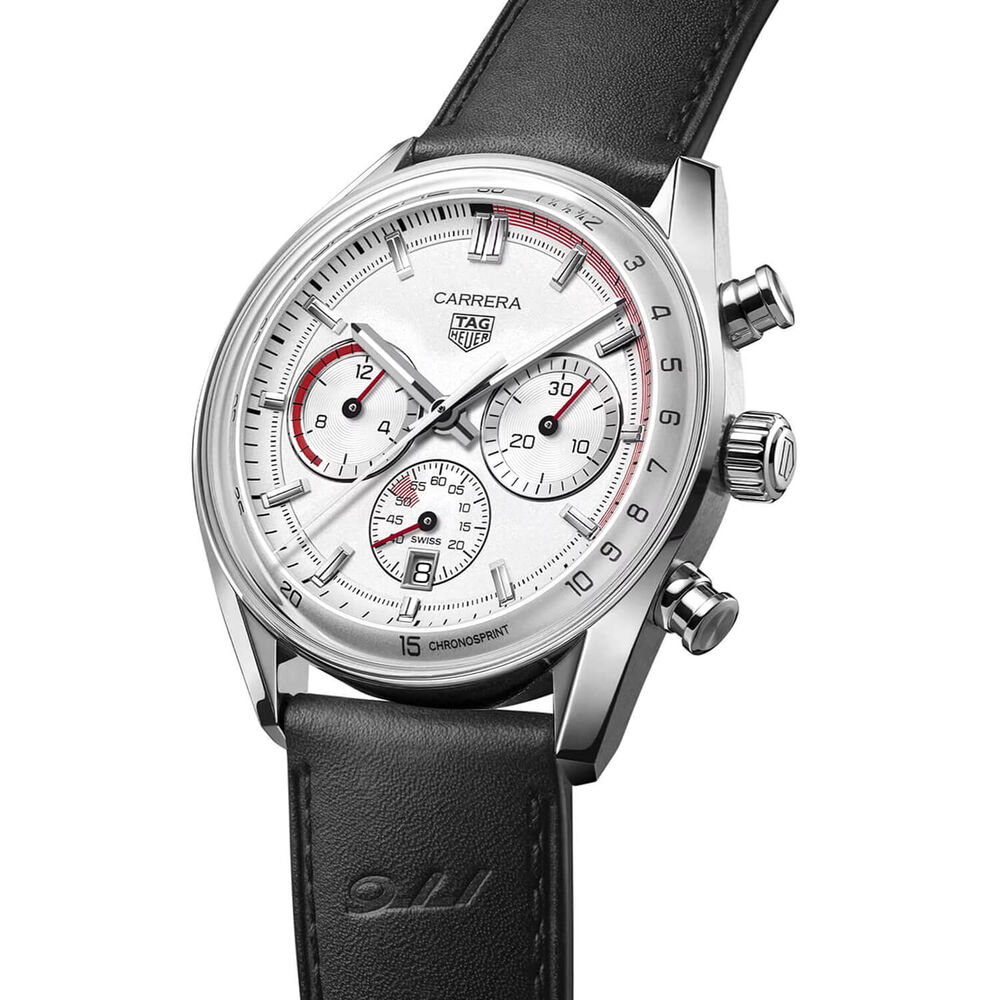 TAG Heuer Carrera Chronosprint x Porsche 42mm Grey Dial Black Leather Strap Watch image number 1