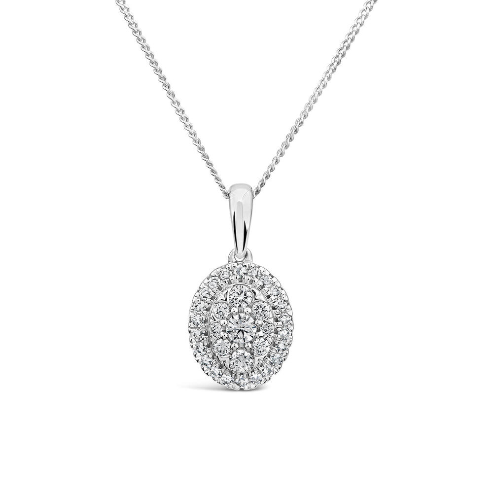 9ct White Gold 0.25ct Diamond Cluster Oval Pendant