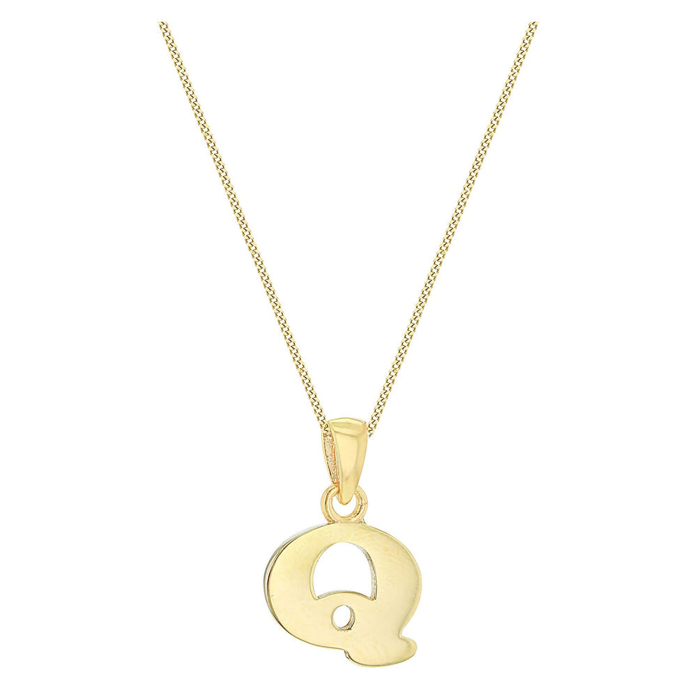9ct Yellow Gold Plain Initial Q Pendant  (Chain Included) image number 1