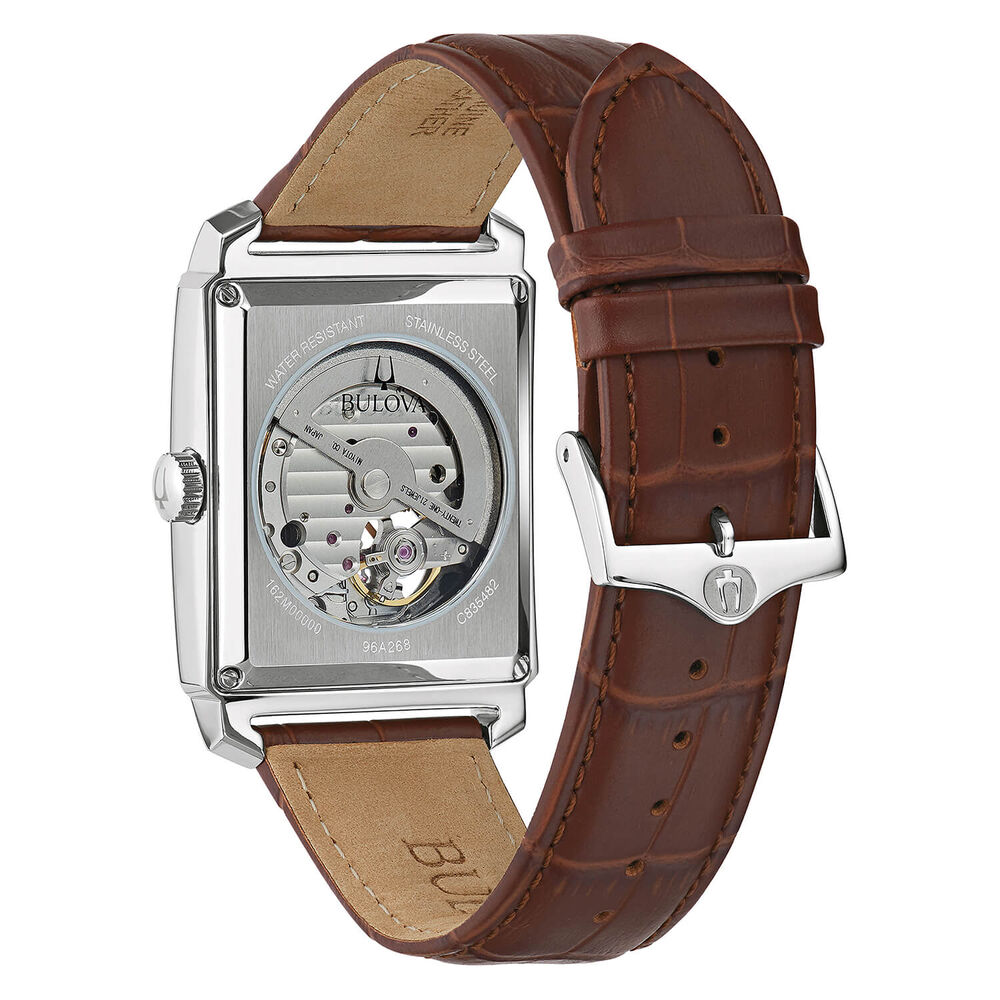 Bulova Men's Classic Automatic White Dial Brown Strap Watch image number 2