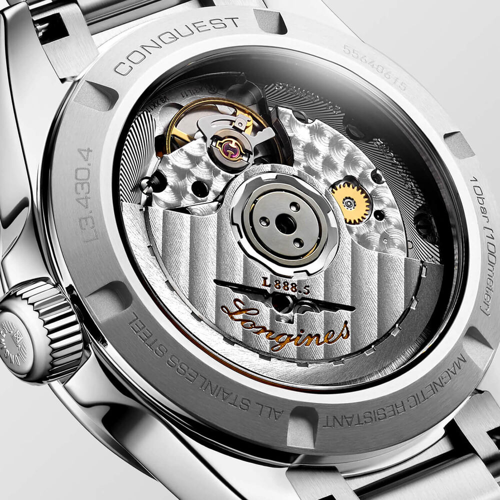 Longines Conquest 34mm Silver Sunray Dial Steel Bracelet Watch image number 3