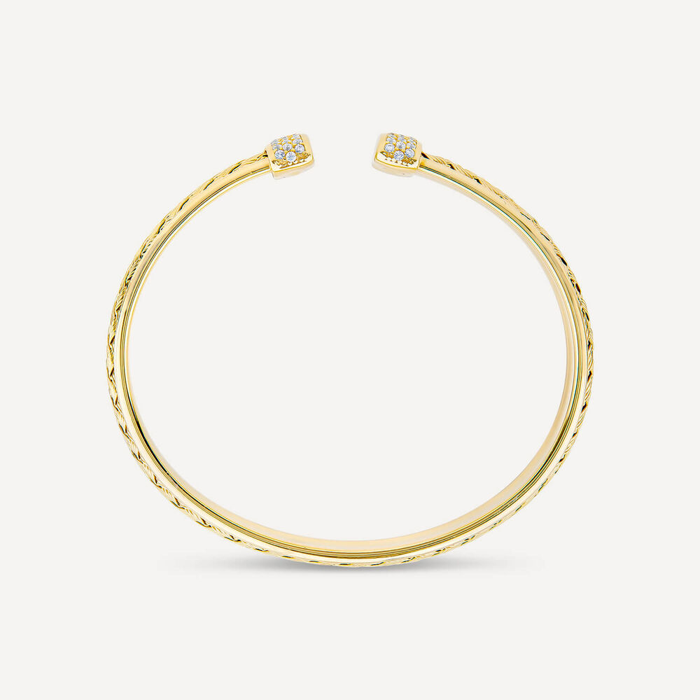 Sterling Silver & Yellow Gold Plated Cubic Zirconia Wheat Design Bangle image number 4