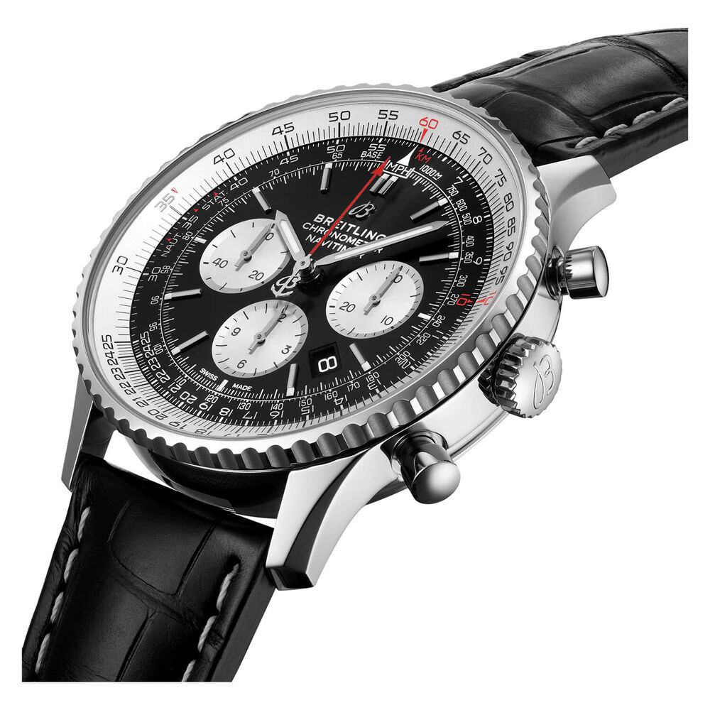 Breitling Navitimer Selfwinding Mechanical Black Leather Strap Watch