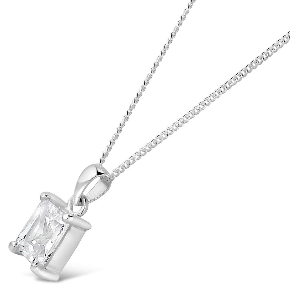 Sterling Silver Emerald Cut Cubic Zirconia Set Pendant (Chain Included)