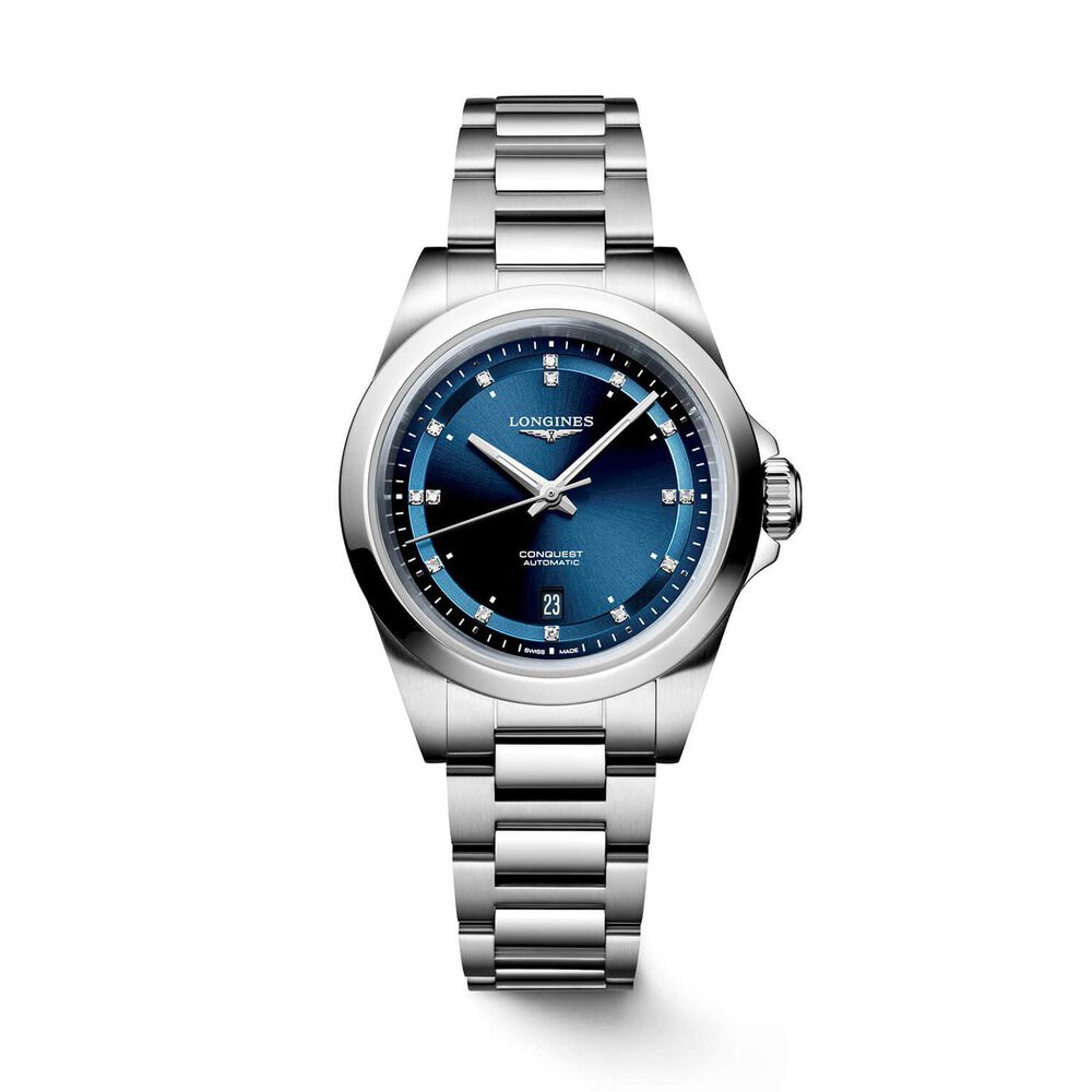 Longines Conquest 30mm Blue Dial Diamond Dots Steel Bracelet Watch image number 0