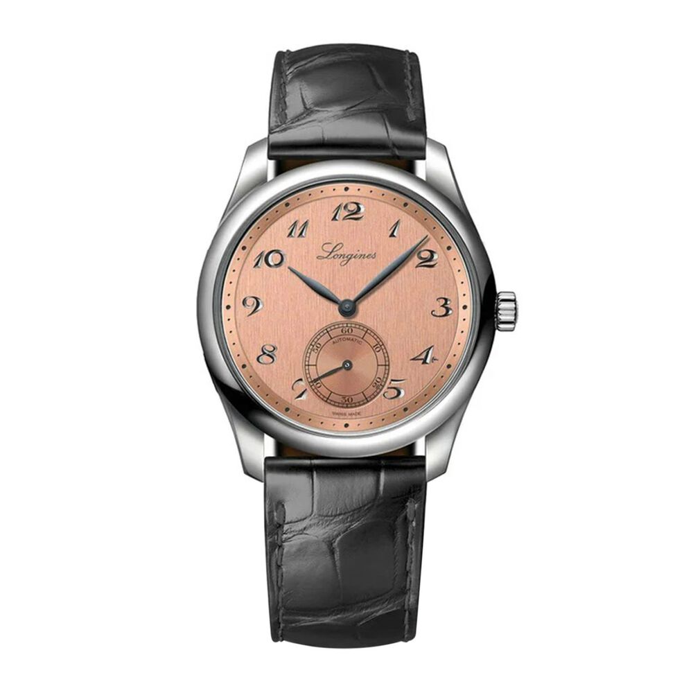 The Longines Master Collection 38.5mm Salmon Dial Black Leather Strap Watch image number 0