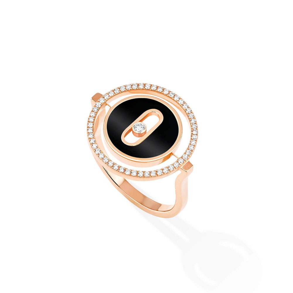 Messika Lucky Move 18ct Rose Gold 0.20ct Diamonds & Onyx Ring (Size 0)