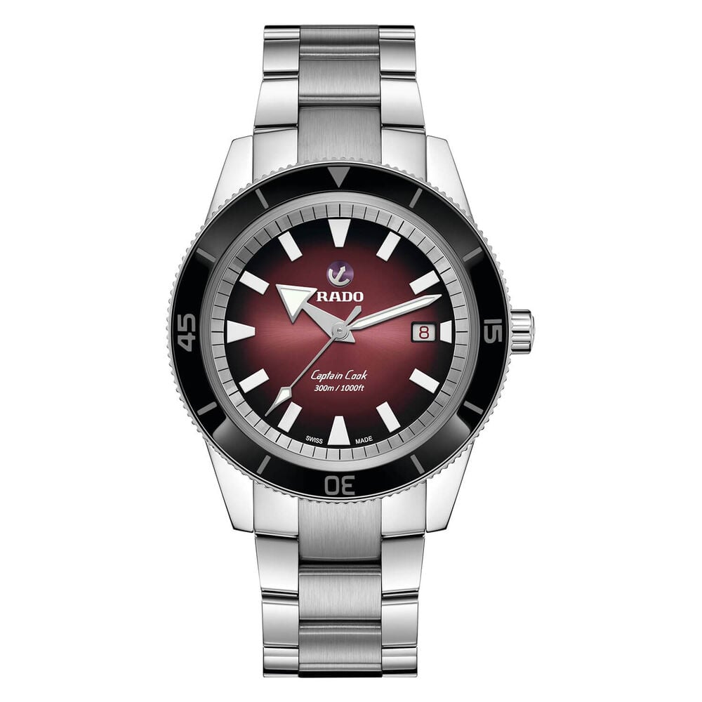 Rado Captain Cook 42mm Automatic Red Dial Steel Case Bracelet Watch
