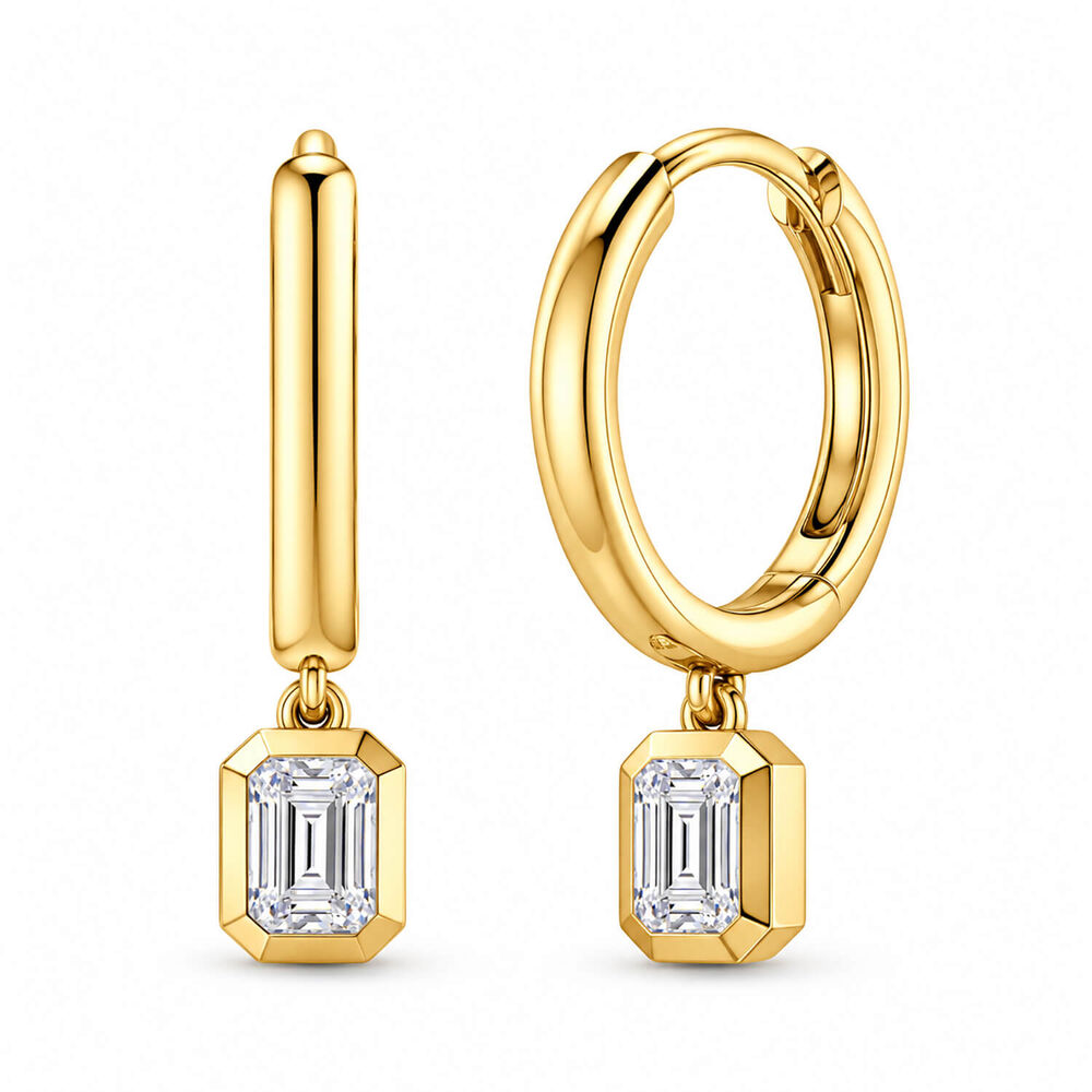 Born Contour 9ct Yellow Gold 0.30ct Emerald Lab Grown Diamond Bezel Set Drop Earrings