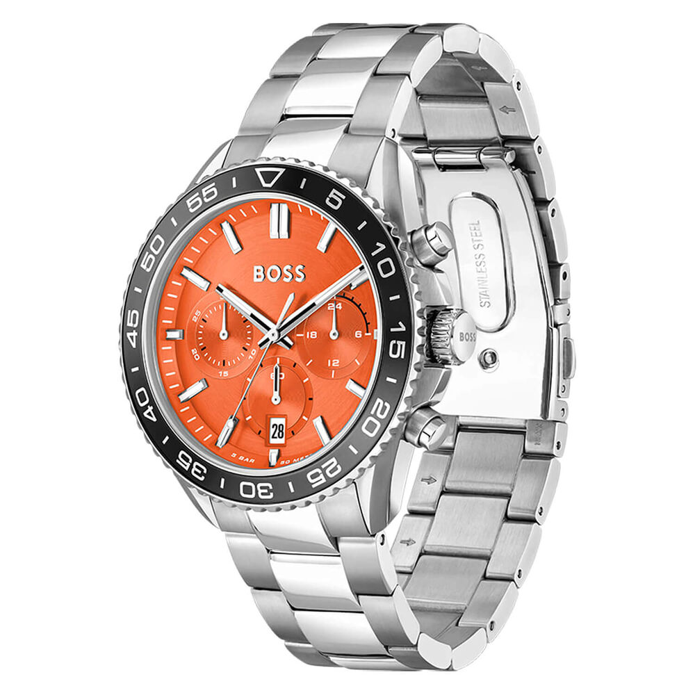BOSS Runner Chronograph 43mm Orange Dial Steel Bracelet Watch