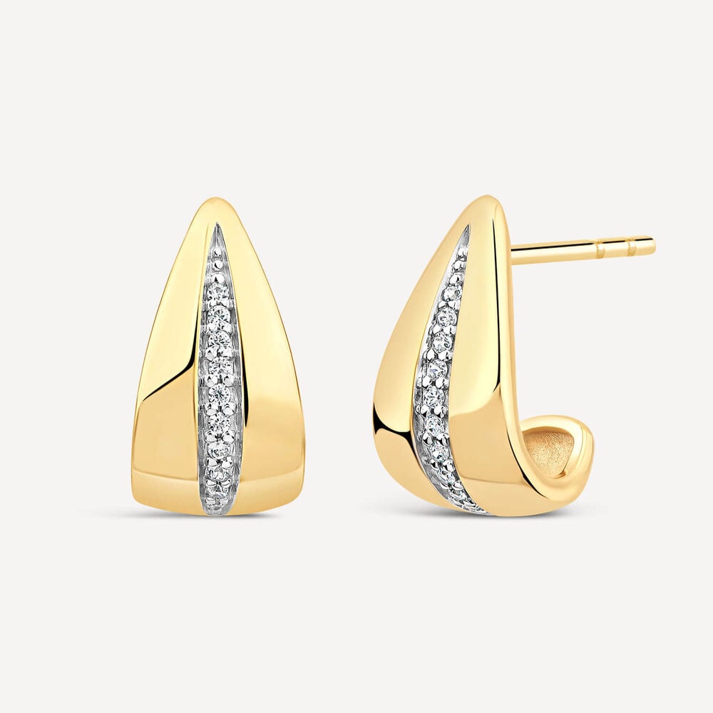 9ct Yellow Gold Diamond Centre Channel Polished Tear Shaped Earrings image number 1