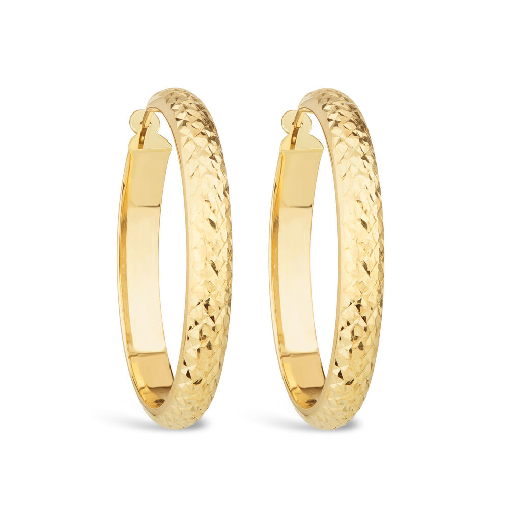 9ct Yellow Gold Large Textured Hoop Earrings