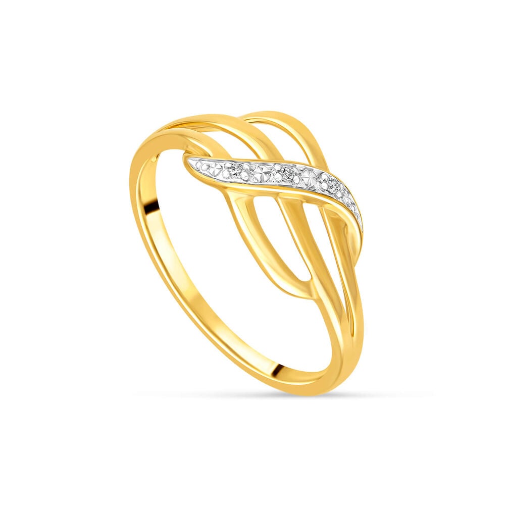 9ct Yellow Gold 0.01ct Pave Diamond Crossover Three Strand Ring