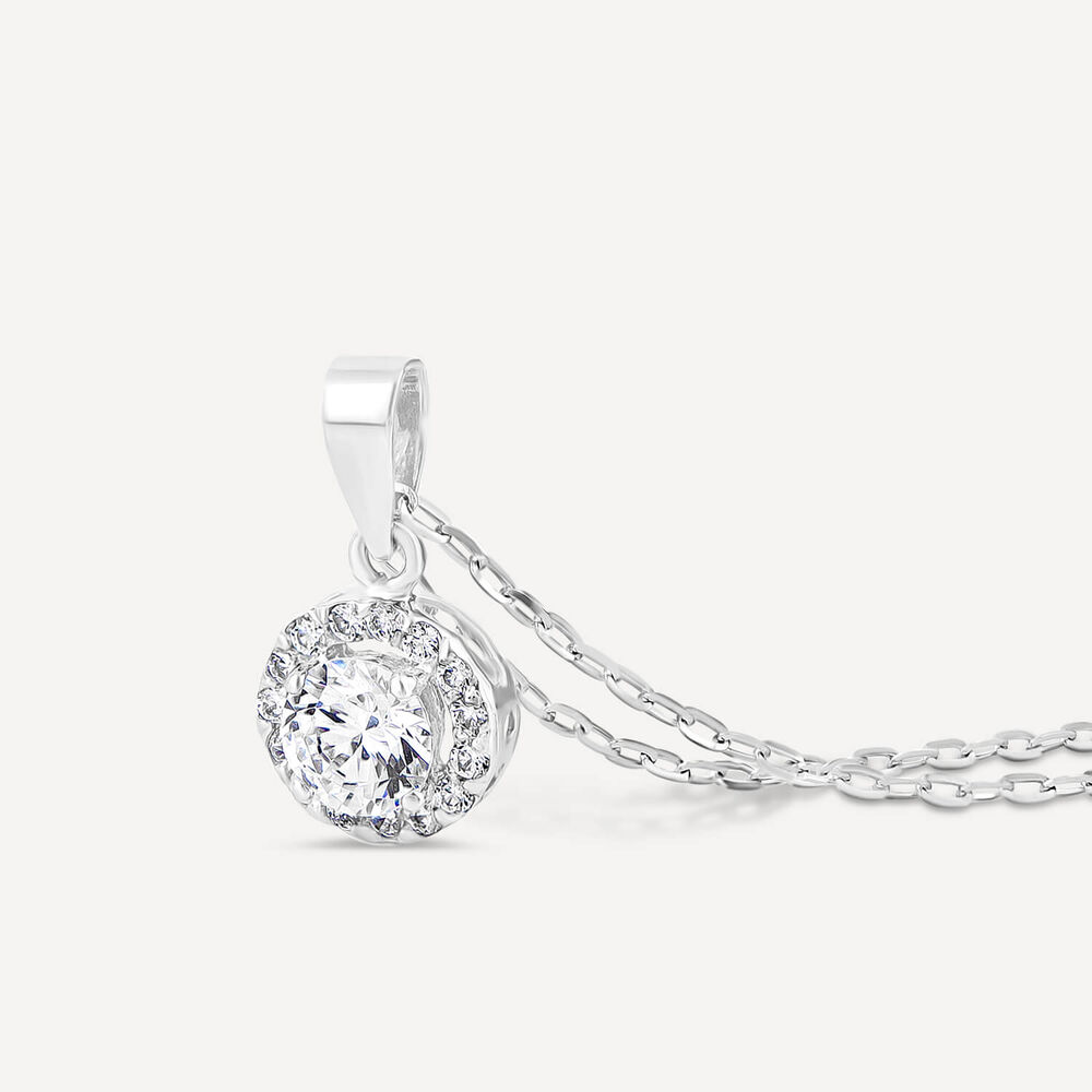 9ct White Gold Cubic Zirconia Halo Slider Pendant (Chain Included) image number 2