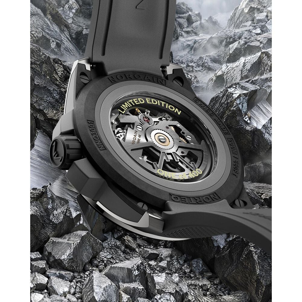 NORQAIN Wild ONE Skeleton 39mm Dial Grey Mesh Rubber Strap Watch