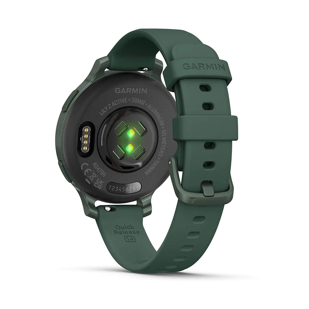Garmin Lily® 2 Active Jasper Green Bezel Jasper Green Silicone Strap Watch image number 8