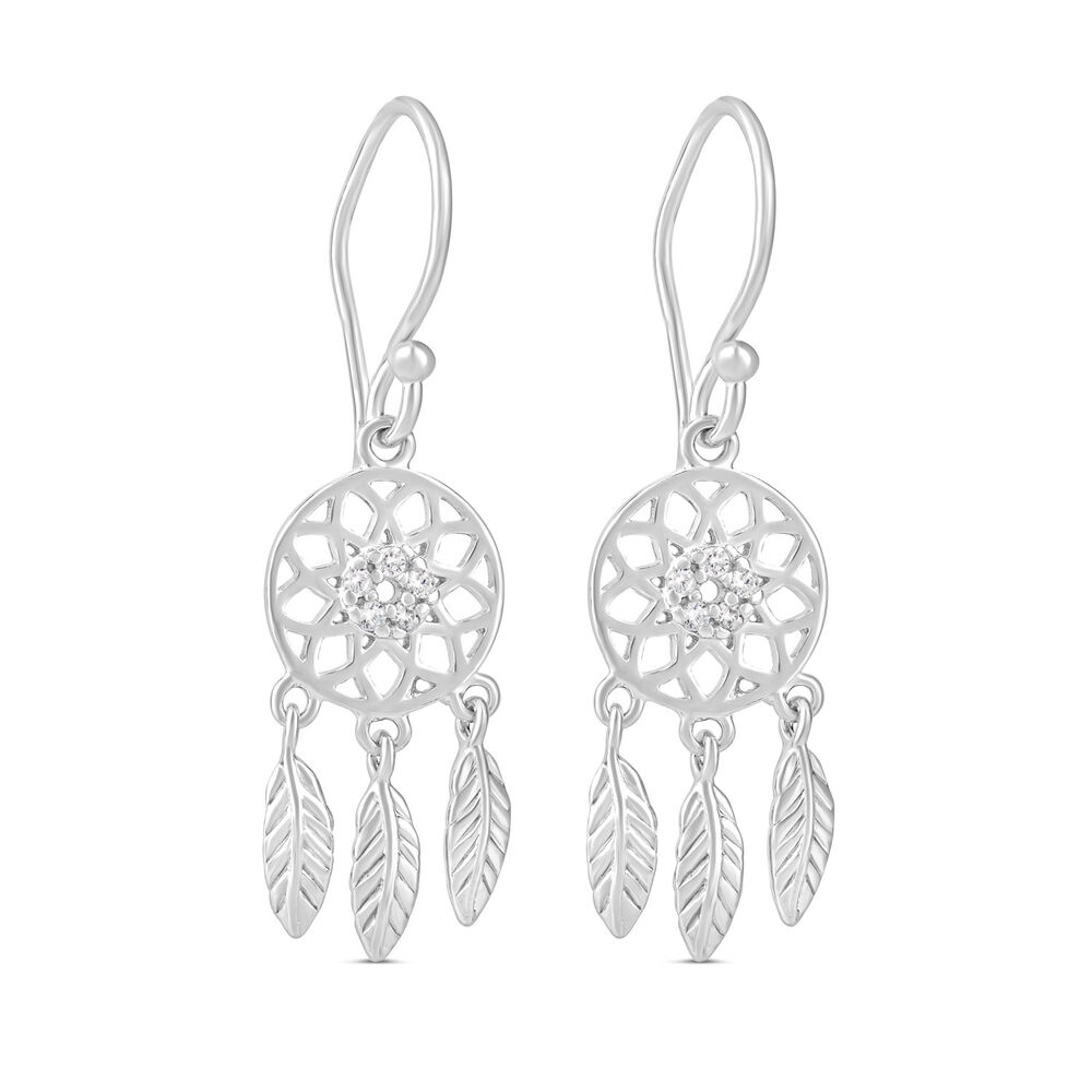 Sterling Silver Cubic Zirconia Dreamcatcher Drop Earrings