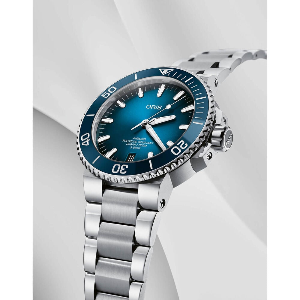 Oris Aquis 43.5mm Calibre 400 Blue Bezel Steel Bracelet Watch image number 1