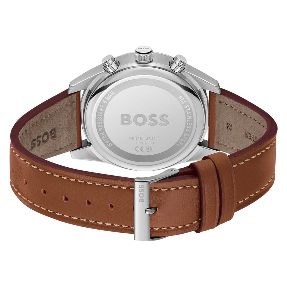 BOSS Skytraveller Chronograph 44mm Black Dial Brown Leather Strap Watch image number 2