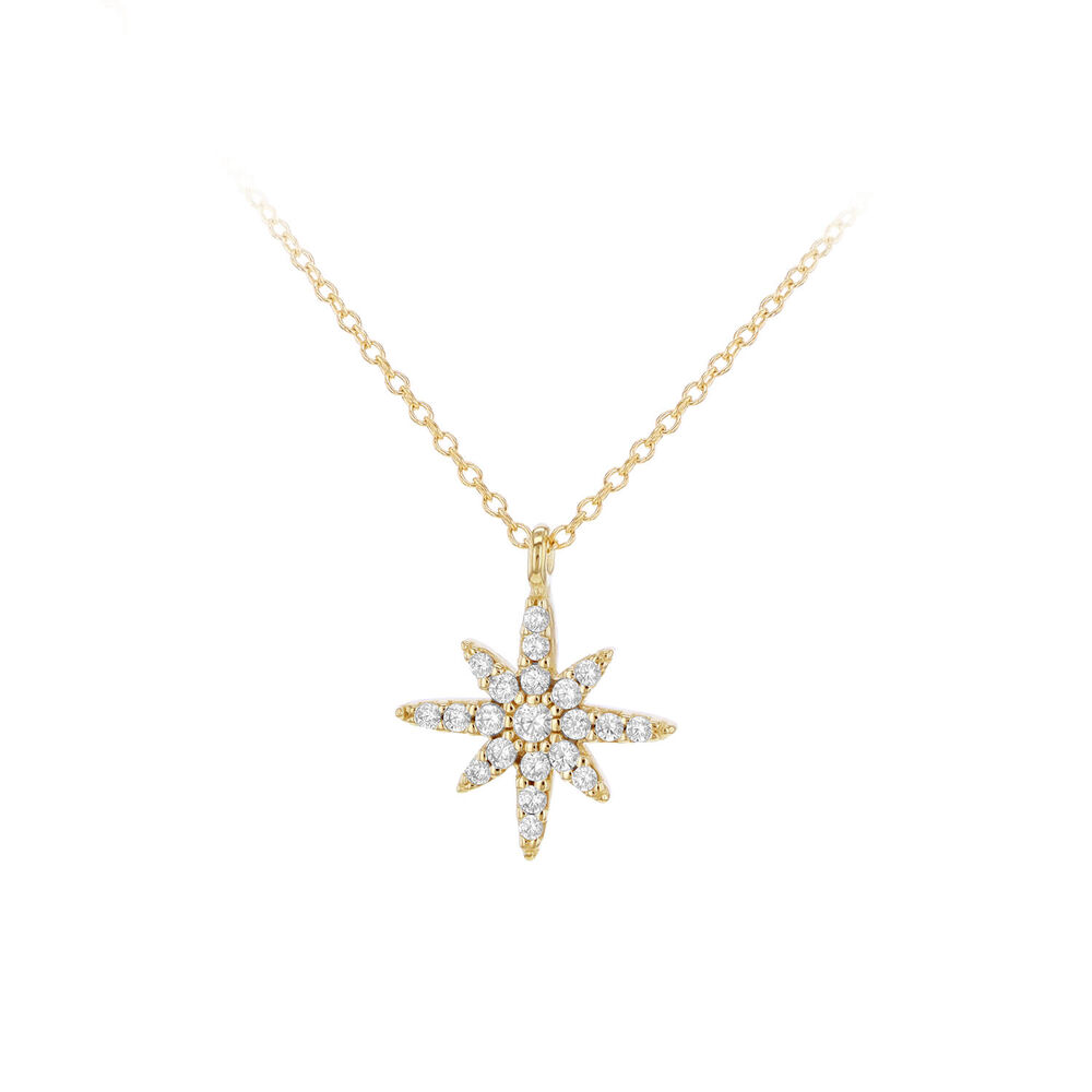 9ct Yellow Gold North Star Cubic Zirconia Set Pendant