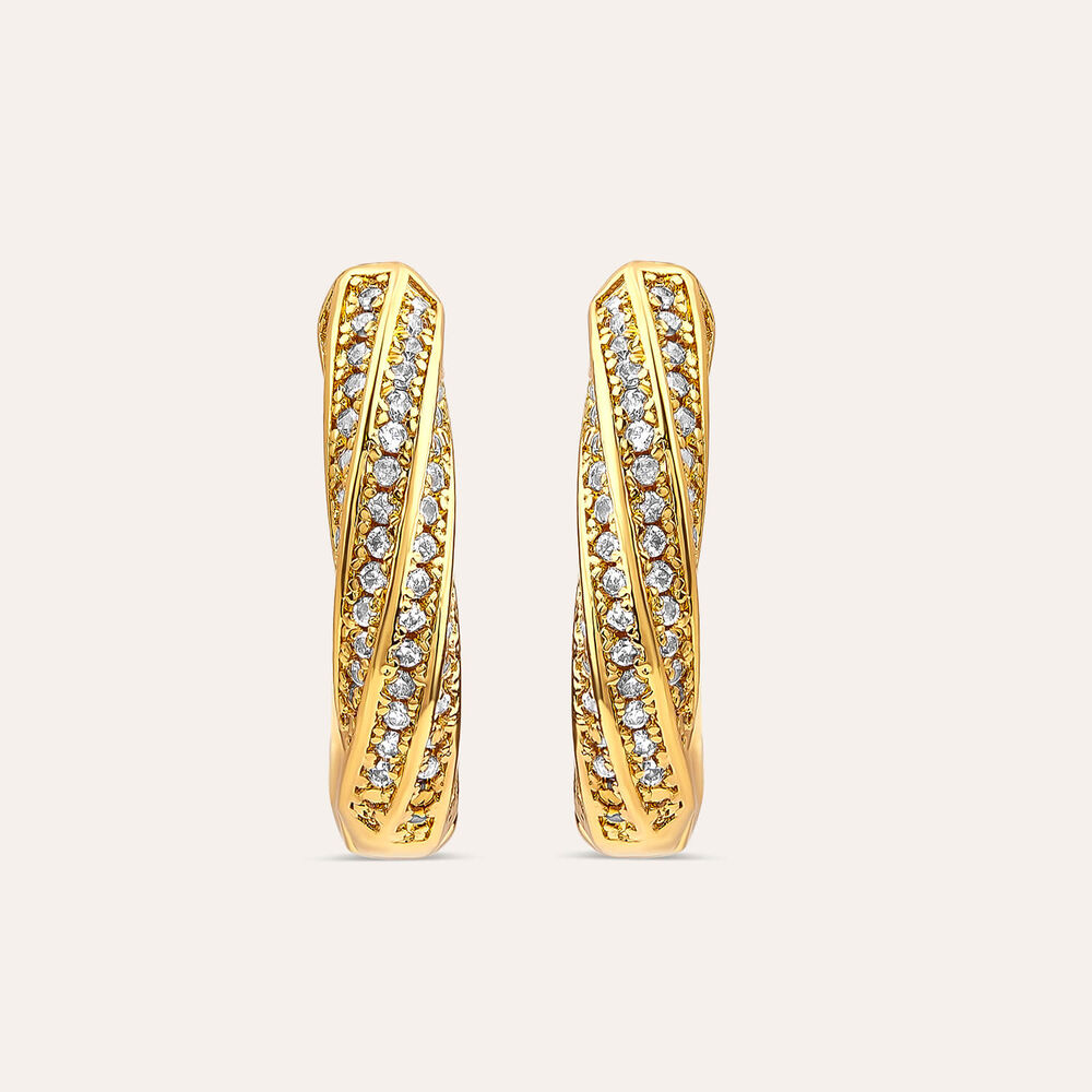 Yellow Gold Plated Sterling Silver Cubic Zirconia Twist Hoop Earrings