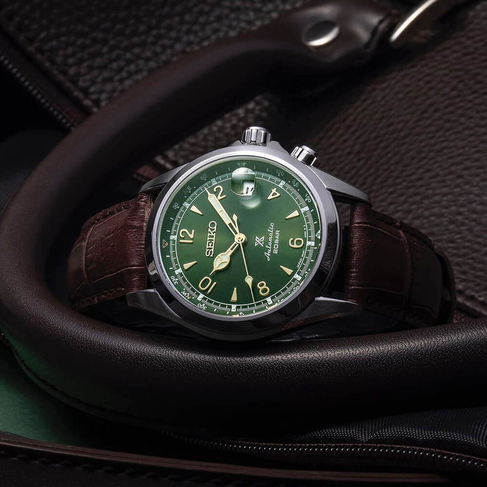 Seiko Prospex "Alpinist" 39.5mm Green Dial Brown Strap Watch image number 2