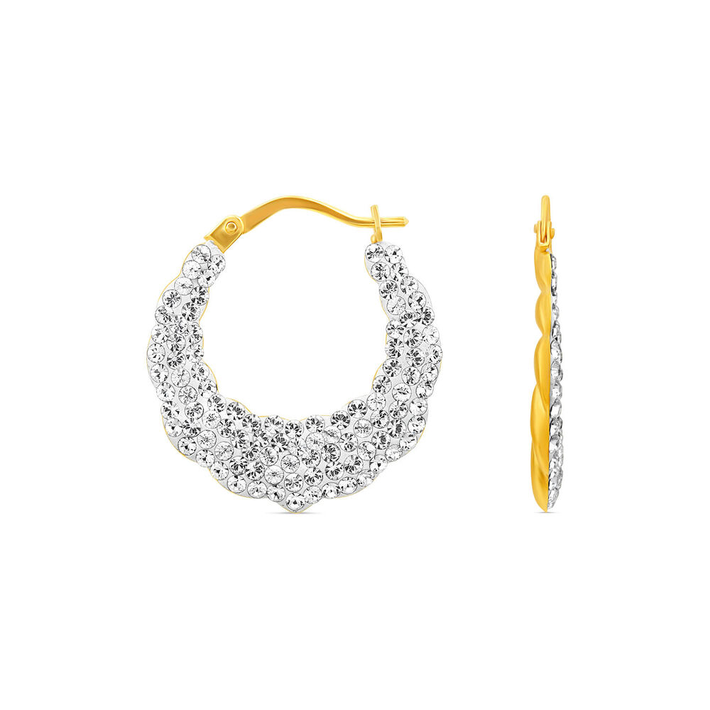 9ct Yellow Gold Two Colour Crystalique Heart Creole Hoop Earrings image number 1