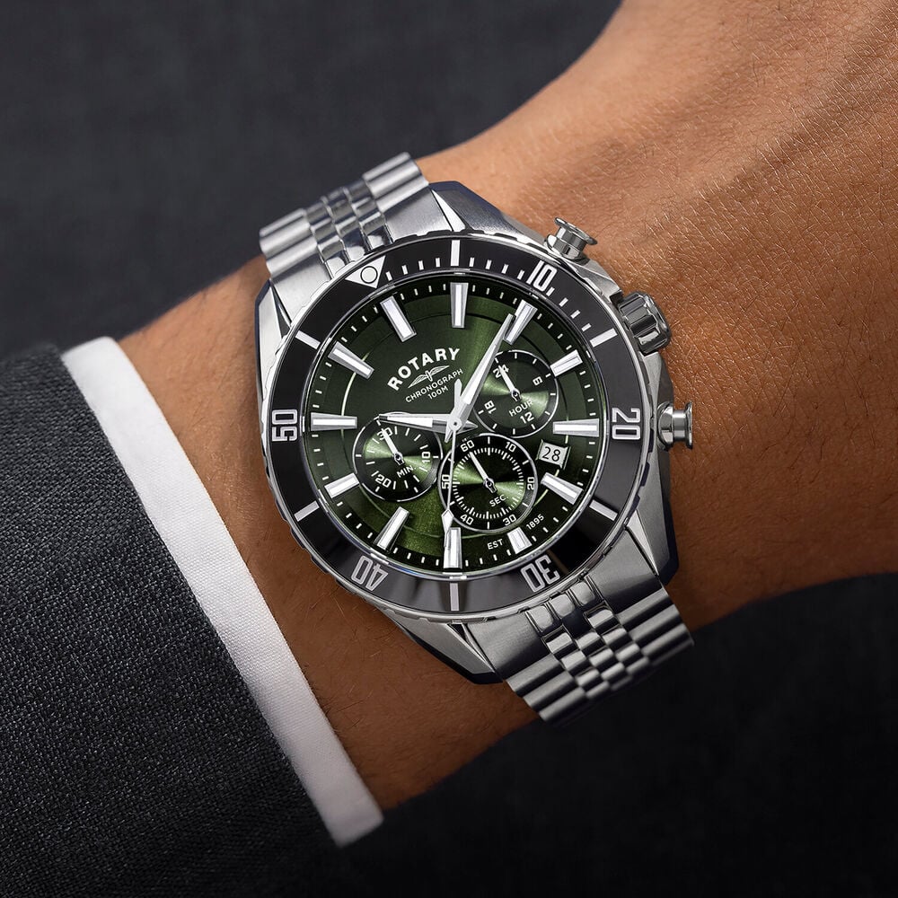 Rotary Apex 100 Chronograph 42mm Green Dial Stainless Steel Bracelet Watch