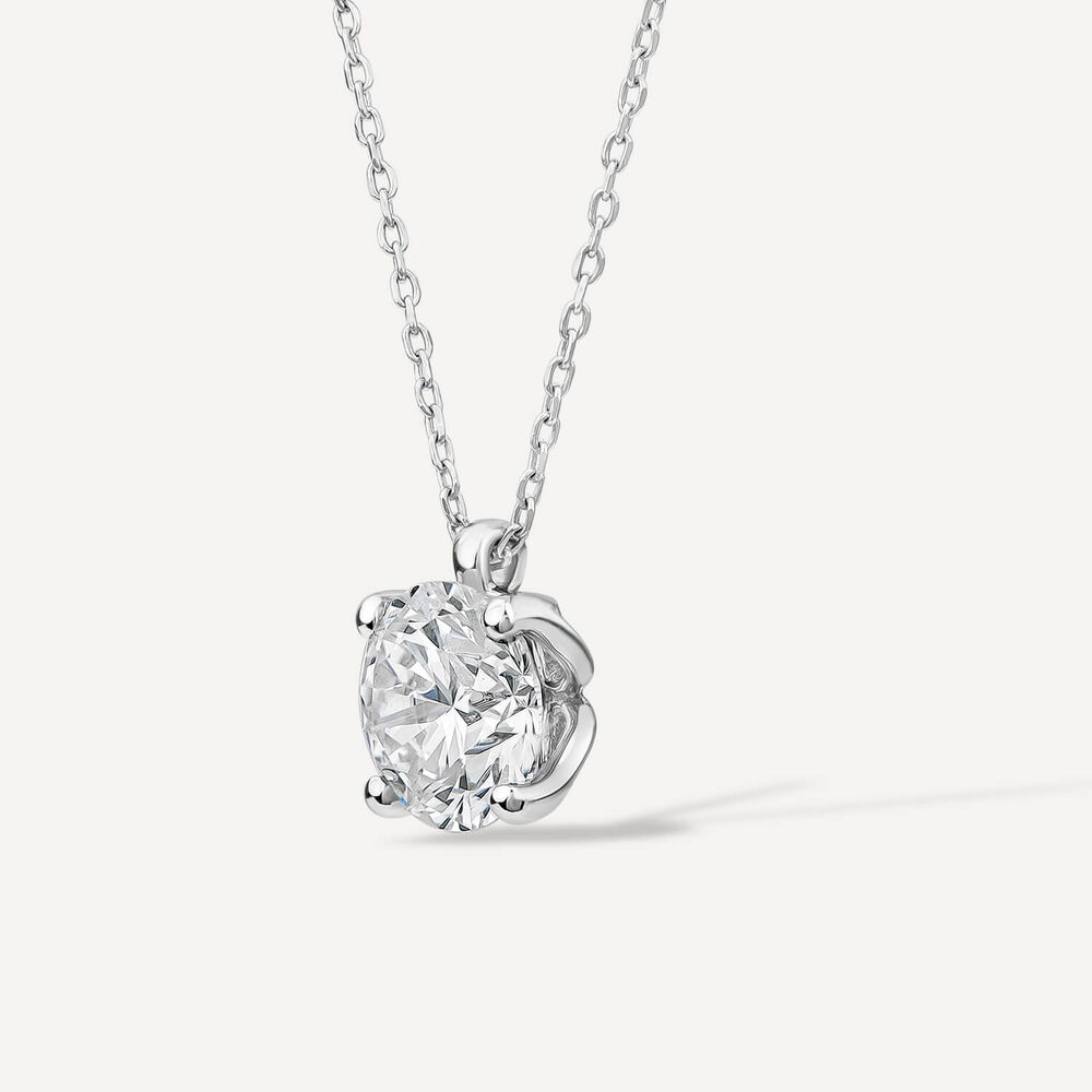 Born 18ct White Gold Lab Grown 2ct Round Solitaire Diamond Pendant