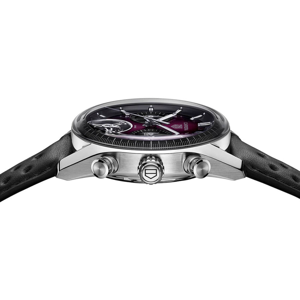 TAG Heuer Carrera Chronograph Tourbillon 42mm Purple Dial Black Leather Strap Watch image number 2