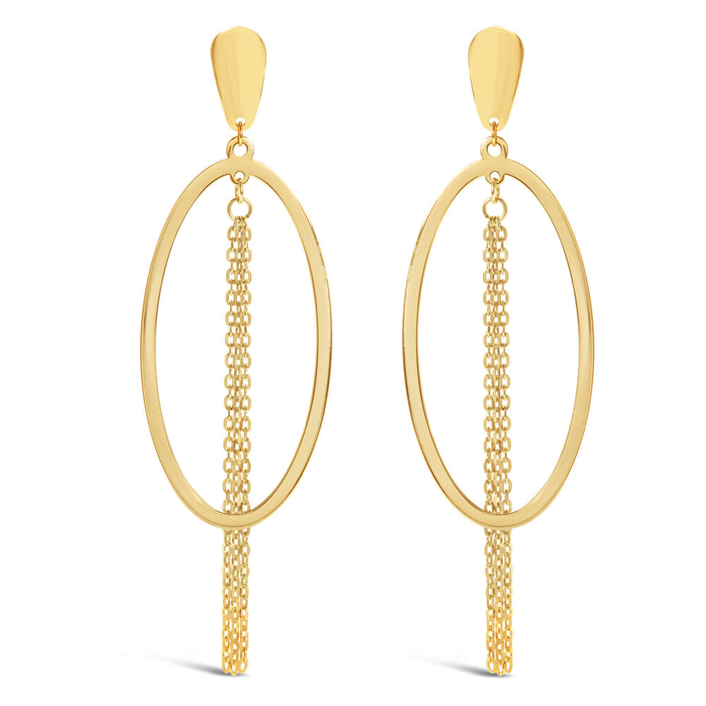 9ct Yellow Gold Open Oval Chain Drop Earrings image number 0