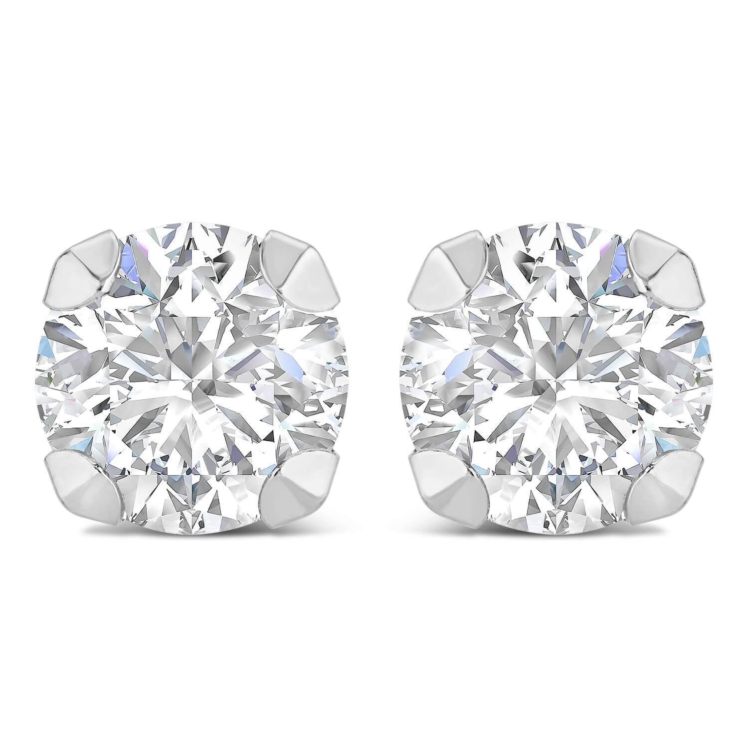 9ct White Gold 7mm Four Claw Cubic Zirconia Stud Earrings