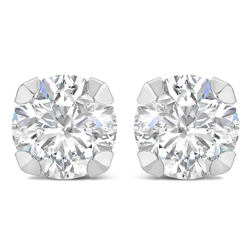 9ct White Gold 7MM Four Claw Cubic Zirconia Stud Earrings image number 0