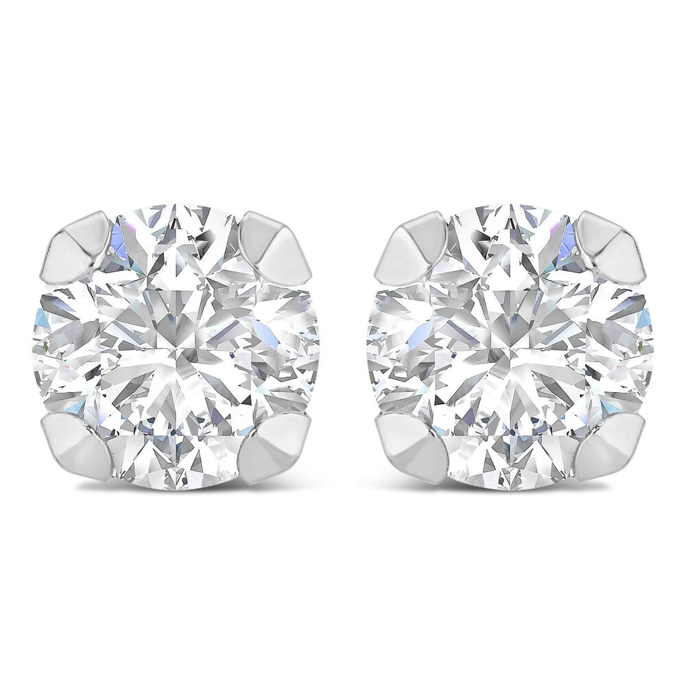 9ct White Gold 7MM Four Claw Cubic Zirconia Stud Earrings